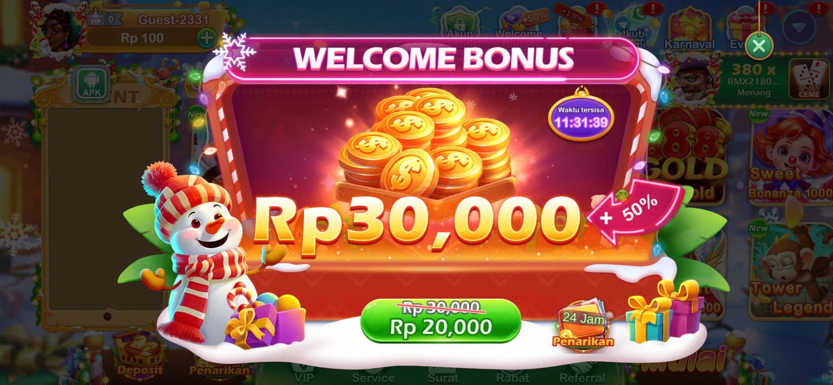 Bonus selamat datang K3K3 2 dengan diskon spesial untuk pengguna baru.
