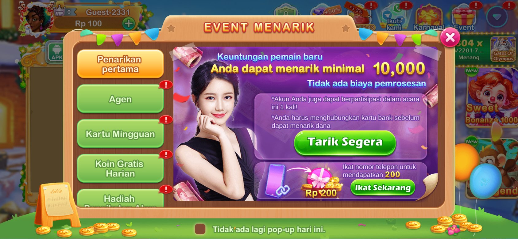 Penarikan cepat tanpa biaya di K3K3 2 untuk pemain baru.